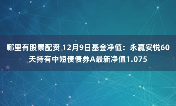 哪里有股票配资 12月9日基金净值：永赢安悦60天持有中短债债券A最新净值1.075