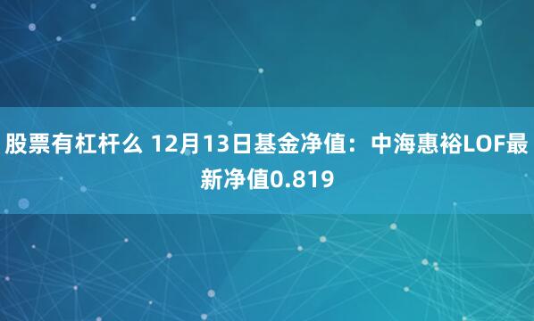 股票有杠杆么 12月13日基金净值：中海惠裕LOF最新净值0.819