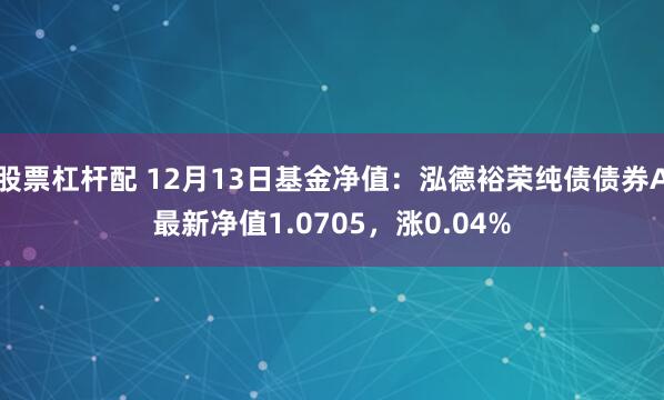 股票杠杆配 12月13日基金净值：泓德裕荣纯债债券A最新净值1.0705，涨0.04%